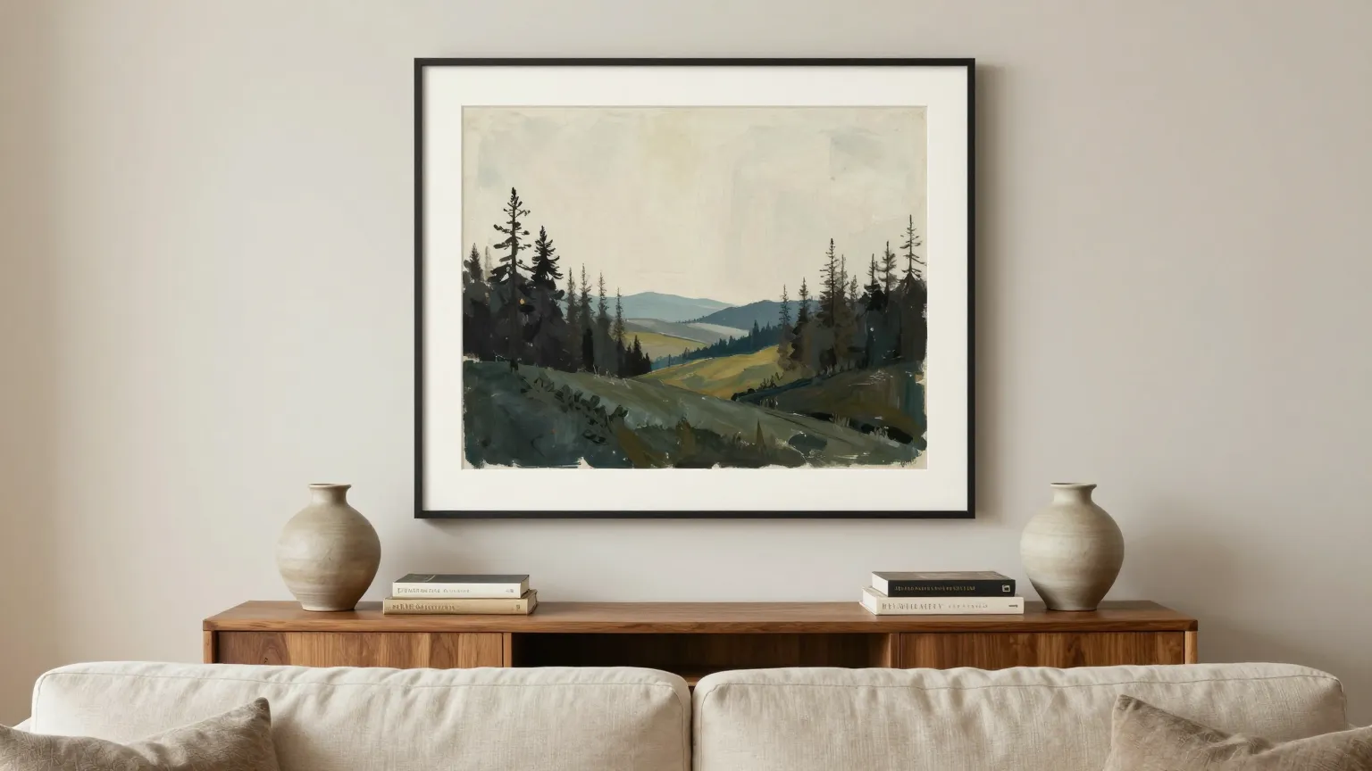 Custom framed art on a wall in a modern Indian home